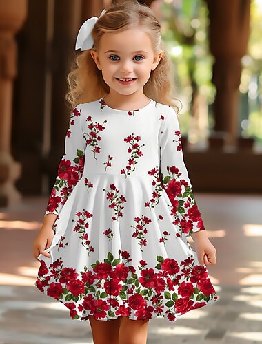  Pasqua ragazze' 3D Floreale Pop art Vestito Manica lunga Stampa 3D Estate Primavera Autunno Da mare Sportivo Giornaliero stile sveglio Informale Bellissimo Bambino 3-12 anni Abito casual Abito linea A