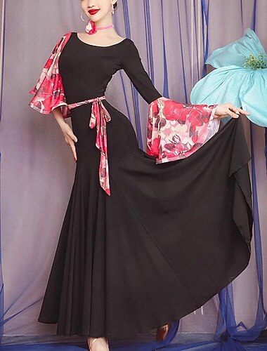  Danse de Salon Robe Imprimé Plissé Fantaisie Femme Utilisation Soirée manche longue Polyester Maille