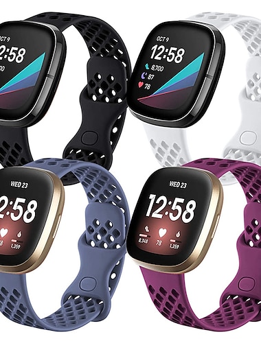  Paquete de 4 Correa de Smartwatch Compatible con Fitbit Versa 3 Sense Versa 4 Sense 2 Silicona Reloj inteligente Correa Impermeable Ajustable Correa Deportiva Reemplazo Pulsera