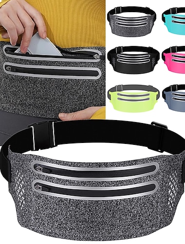  Ultradünne Hüfttasche zum Laufen, Sport, Bauchtasche, Reisetasche, Bauchgürtel, Outdoor, Doppelreißverschluss, Wandertasche, Geldbörse, Gürteltaschen