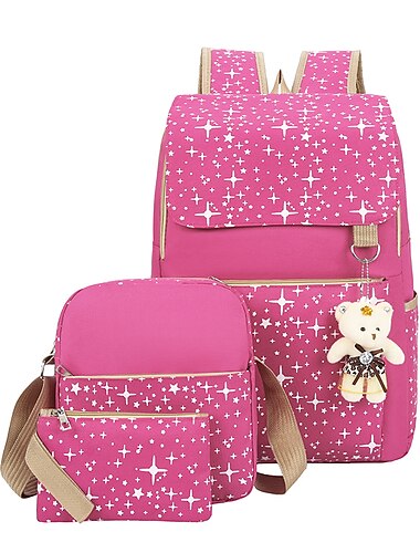  女の子向けの星柄バックパック 4 点セット - バックパック、ショルダーバッグ、財布、ペンケースが含まれています - ピンク、パープル、ブルー、ブラックからお選びいただけます