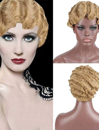  7 kolorów dla kobiet czarna blond złotobrązowa różowa niebieska burgundowa krótkie falowane peruki Nuna Wigs Janet Collection na Halloween