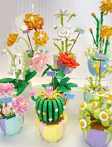  cadeaux pour la fête des femmes compatibles avec les jouets d'assemblage de puzzle blocs de construction à petites particules fleurs viande plantes en pot décorations de bouquet cadeaux pour filles