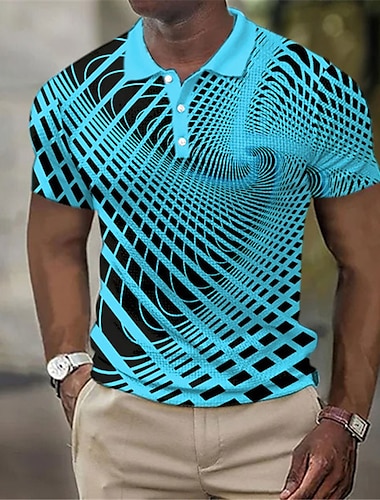  Hombre POLO polo gofrado Polo de solapa Polos con botones Camiseta de golf de impresión en 3D Estampados Cuello Vuelto Blanco Amarillo Azul Real Azul Piscina Verde Trébol Exterior Calle Manga Corta