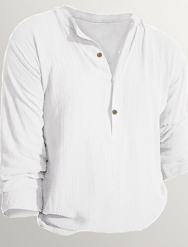  男性用 ボタンTシャツ ヘンリーシャツ 長袖シャツ 長袖 ヘンリー 春 & 秋 平織り デザイナー ベーシック 現代コンテンポラリー バケーション ストリート お出かけ ブラック ホワイト ロイヤルブルー メンズトップTシャツ