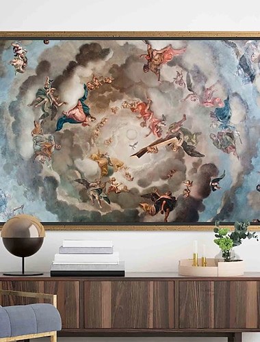 lienzo de arte de pared grande lienzo de arte de pared de regalo pintado a mano pintura del cielo renacentista lienzo famoso regalo lienzo de ángel lienzo de imagen del cielo (sin marco)