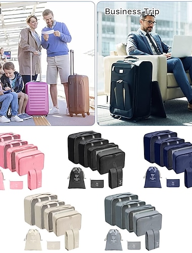  7 stks/set verpakking kubussen bagage reizen verpakking organisatoren accessoires lichtgewicht reizen essentiële tas met toilettas voor kleding schoenen cosmetica toiletartikelen voor 18-32'' bagage