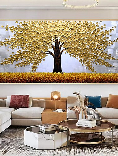  groot formaat handgemaakt pattelmes gouden bloem olieverf handgeschilderde textuur boom schilderij muur kunst modern landschap olieverfschilderij voor huisdecoratie decor opgerold canvas geen frame