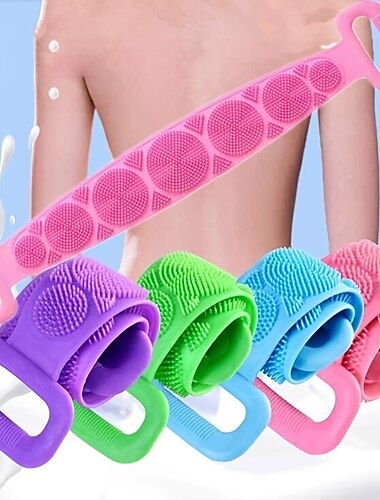  Depurador de espalda de silicona para ducha. Cepillo corporal actualizado para hombres / mujeres exfoliante largo de doble cara depurador de espalda cepillo de ducha limpieza profunda spa masaje