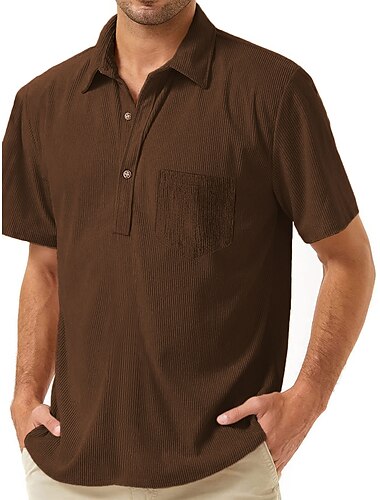  Voor heren Overhemd met knopen Normaal shirt Corduroyshirt Zwart Geel Bruin Groen Korte Mouw Effen Revers Straat Vakantie Standaard Kleding Modieus Vrije tijd
