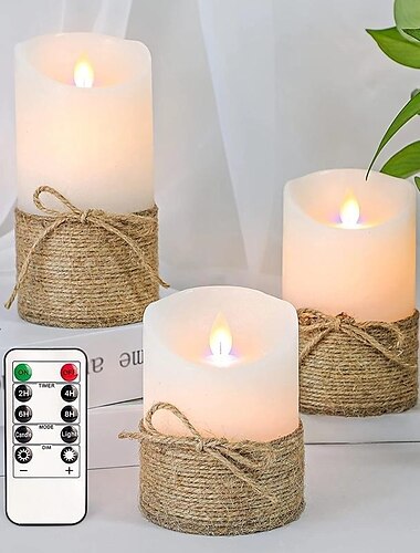  Velas led sin llama enormes, 3 uds., cuerda de cáñamo para decoración de escena, accesorio de vacaciones, suministros para fiesta de cumpleaños, decoración de habitación, regalo de Navidad, decoración del hogar