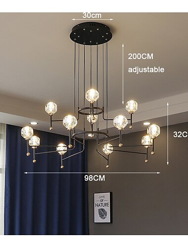  LED シャンデリア モダン スプートニク ペンダント ライト 6/12 ヘッド LED 天井照明器具 g9 吊り下げライト リビングルーム レストラン バー キッチン アイランド照明-ブラック 110-240v