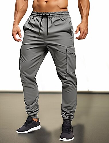  Per uomo Pantaloni della tuta Pareggiatore Pantaloni A cordoncino Vita elastica Multi tasca Liscio Comfort Traspirante Informale Giornaliero Per eventi Sportivo Di tendenza Verde militare Nero
