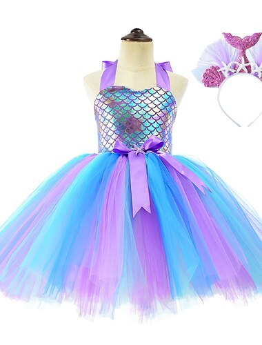  kinderkleidung Mädchen Kleid Karikatur Einhorn Patchwork Ärmellos Leistung Geburtstag Rüschen Gitter Patchwork Kuschelig Kostüm Halloween-Custome Baumwolle Übers Knie A Linie Kleid Tüll-Kleid Sommer