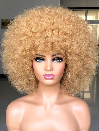  Peluca afro corta con flequillo para mujeres negras, peluca afro rizada y rizada, peluca afro sintética premium de los años 70, pelucas para fiestas de carnaval y cosplay