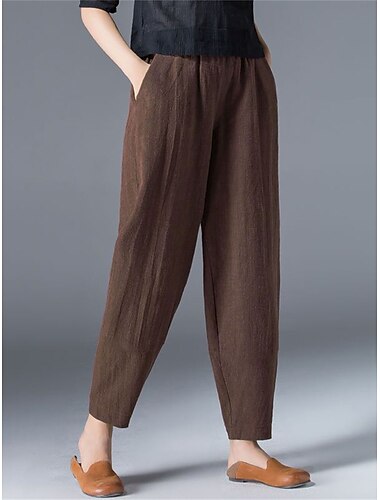  Damen Hose aus Baumwollleinen Lange Unterhosen Baggy-Hosen Streetwear Einfach Lässig Knöchellang Mittlere Taille Einfach Tasche Elastischer Bund Baggy Atmungsaktiv Weich Außenbereich Mikroelastisch