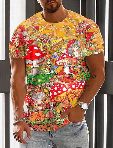  Herren Graphic Pilz Monster T Shirt Kurzarm T-Shirt 3D-Druck Rundhalsausschnitt Hemd Vintage Modisch Designer Outdoor Täglich Sport Blau Purpur Orange Frühling Sommer Bekleidung S M L XL 2XL 3XL