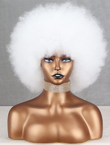  Parrucche sintetiche Afro crespo Con frangia A macchina Parrucca Biondo Rosa Corto Bianco Capelli sintetici Per donna Soffice Di tendenza Facile da trasportare Biondo Rosa Rosso
