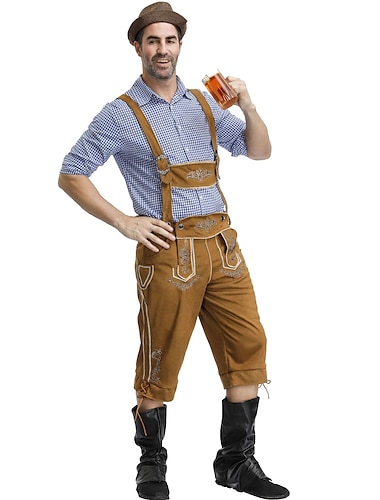  Oktoberfest Costume Lederhosen Couple bavarois Couple Oktoberfest Allemand Munich Prairies Homme Tissu de style traditionnel Shorts