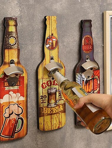  1 abridor de botellas de madera retro, abridor de cerveza colgante montado en la pared, herramientas de barra, proceso de galvanoplastia de aleación, bar, cafetería, decoración de pared, 11x3 9cm/4,3 ''x 15,4''