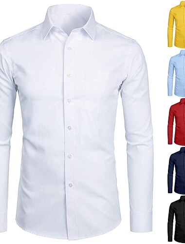  Per uomo Camicie Onde Matrimonio Serata formale Nero Bianco Giallo Rosso Manica lunga Colletto classico Per tutte le stagioni Abbigliamento Fibbia