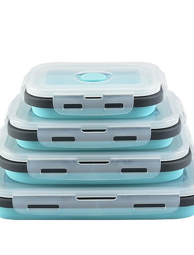  Quadratischer, schärferer Silikon-Kühlschrank, tragbare Lunchbox für den Außenbereich, einziehbares, faltbares Silikon-Lunchbox-Set