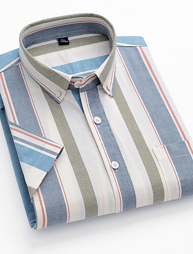  Herr Skjorta Randig tröja Button Down skjorta Oxford skjorta Rand Bröllop Kontor & Karriär Svart Ljusgrön Kungsblå Blå Kortärmad Tröjkrage Sommar Kläder Mönster