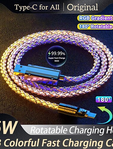  1 упаковка USB-кабель типа C Кабель молнии 100 Вт 3,3 фута USB-A к USB-C USB A к молнии USB A к микро B 6 A Быстрая зарядка Прочный Поворот на 360° Назначение Macbook iPad Samsung