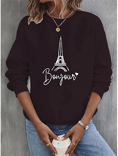  Sweatshirt für Damen, Burgunderrot, Kapuzenpullover, 100 % Baumwolle, Grafik, Buchstaben, Street, Casual, Vintage, Basic, Rundhalsausschnitt, Langarm, Oberteil, mikroelastisch,