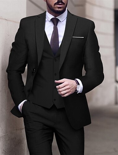  ブラック ホワイト ロイヤル ブルー メンズ ウェディング スーツ ソリッド カラー 3 ピース テーラード フィット シングルブレスト 1 ボタン 2024