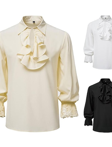  Rétro Vintage Punk & Gothique Médiéval Chemise Ren Faire Manches Evasées Prince Chevalier Gentleman Broderie Volanté Couleur Unie Homme Pirate Fantaisie Royal Halloween Carnaval Mascarade Carnaval