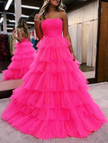  Ball Gown Prom Dresses Backless Dress Formal Wedding Guest Floor Length Sleeveless Strapless Tulle with Ruched 2024