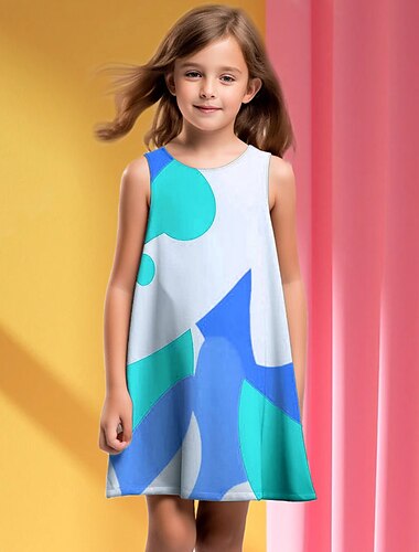  Mädchen' 3D Graphic Geometrisch Farbblock Kleid Ärmellos 3D-Druck Sommer Frühling Urlaub Sport & Natur Täglich Kuschelig Brautkleider schlicht Süß kinderkleidung 4-12 Jahre Casual kleid A Linie Kleid