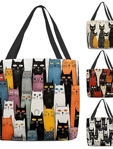  Γυναικεία Μεγάλη Τσάντα Τσάντα ώμου Τσάντα καμβά Tote προσαρμογή Ύφασμα της Οξφόρδης Ψώνια Αργίες Εμπριμέ Μεγάλη χωρητικότητα Πτυσσόμενο Ελαφρύ Γάτα