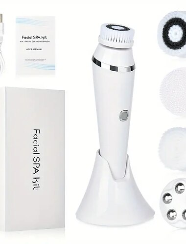  Conjunto de escova de limpeza facial elétrica 4 em 1, kit de massagem facial, conjunto de escova para lavar o rosto, máquina facial, escova esfoliante e massageador facial, kit de spa para a pele, à
