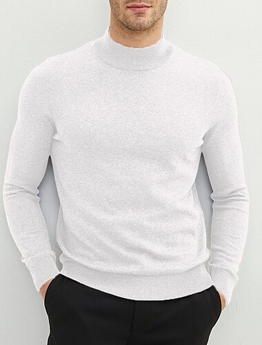  Homme Pull Chandail Pull A côtes Tricoter Tricoté Plein Col montant mode Décontractées Usage quotidien Vacances Vêtement Tenue Printemps & Automne Noir Blanche S M L
