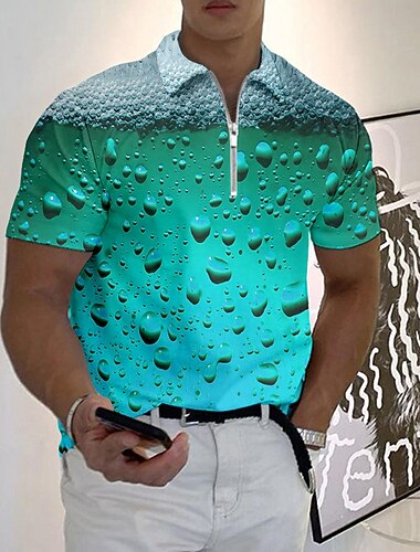  oktoberfest herenpolo reverspolo zip-polo golfshirt grafische prints bier turndown blauwgroen geel wijn blauw groen buiten straat korte mouwen rits print kleding modeontwerper