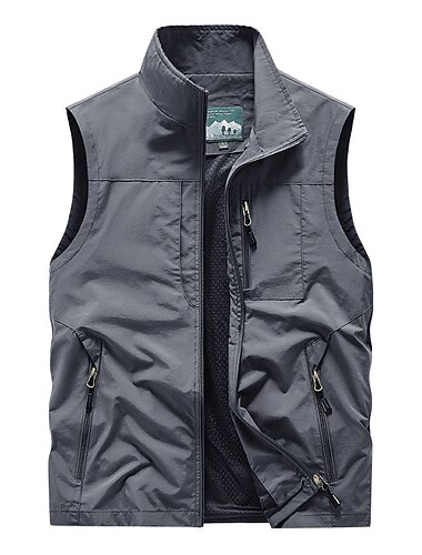  Муж. Жилет На каждый день Современный современный Весна лето Классический Эластан На открытом воздухе Сплошной/однотонный цвет Молния Воротник-стойка Очень свободное облегание Винный Серый Черный Хаки