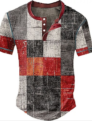  Herren Waffel-Henley-Hemd Graphic Plaid Farbblock Henley Bekleidung 3D-Druck Outdoor Täglich Kurzarm Taste Modisch Designer Stilvoll Vintage