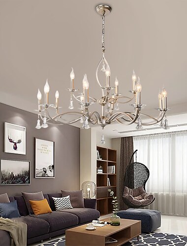  sølvblad stor lysekronebelysning 50/70/80/100cm bred perleformet krystalllys 3/6/8/10/15-lysarmatur for spisestue hus foaje entré kjøkken soverom stue stor takhøyde 110-240v