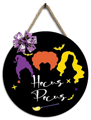  Halloween-Türschild, Hokuspokus-Dekoration – „I Scent“-Wanddekoration für Kinder – Türhänger aus Holz, Kranz mit Schleife für Halloween-Dekorationen, Partyzubehör im Innenbereich