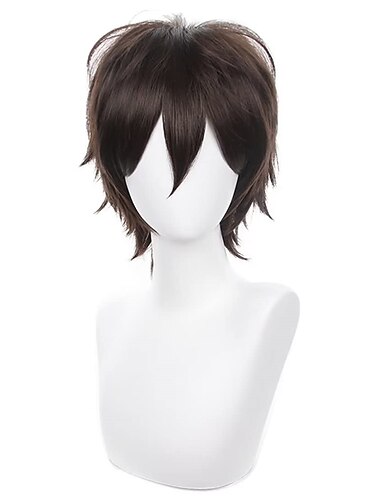  פאת קוספליי ירוקה קצרה קוצנית אוורירית עמידה בחום שיער סינטטי בשכבות גברים נשים פאת מסיבת קרנבל