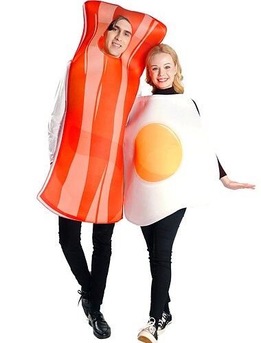  couples oeuf bacon bande costumes drôles Halloween groupe couples costumes hommes femmes film cosplay costumes cosplay costume drôle jaune rouge justaucorps / combinaison Halloween carnaval mascarade
