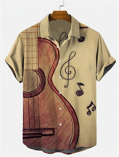  Voor heren Wijnoogst Muziek Opmerkingen Overhemd Overhemd met knopen Korte mouw Modieus Streetwear Ontwerper Buiten Dagelijks Zomer Lente Strijkijzer Afdrukken Zwart Wit Geel Wijn blauw