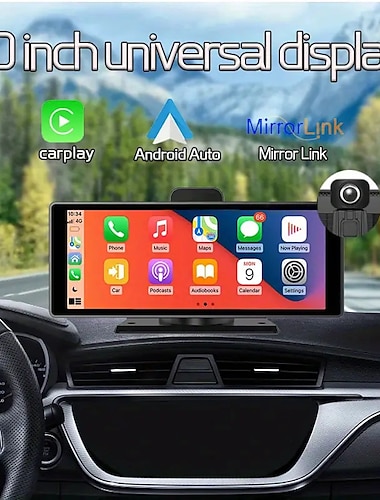  Inalámbrico para carplay estéreo de coche de 10 pulgadas ips táctil pantalla de reproducción de coche portátil receptor de radio de audio de coche con android car bt siri/reproductor multimedia