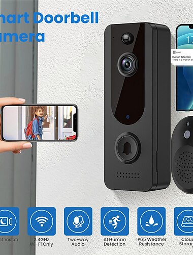  dørklokkekamera trådløs wifi smart videodørklokkekamera med klokkespil 2-vejs audio ai smart menneskelig detektion nattesyn skylagring realtidsalarm til hjemmet 2023 opdateret