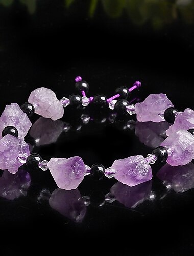  amatista natural piedra original diy pulsera amatista pulsera en forma de racimo joyería simple amatista pulsera de obsidiana