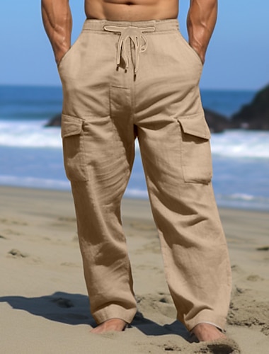  Herren Cargohose Cargohosen Hose Hosen Sommerhosen Strandhose Kordelzug Multi Pocket Gerade geschnitten Glatt Komfort Atmungsaktiv Outdoor Täglich Ausgehen Modisch Brautkleider schlicht Schwarz Weiß
