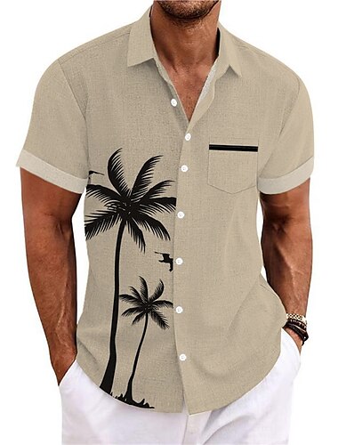  Herren Kokosnussbaum Tropische Pflanzen Hemd Hawaiihemd Sommerhemd Aloha-Shirt Kurze Ärmel Hemd Umlegekragen Sport Modisch Strassenmode Outdoor Strasse Täglich Schwarz Weiß Blau S M L