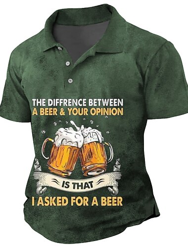  Herren Buchstabe Grafik-Drucke Bier Poloshirt Golfhemd Kurze Ärmel Hemd Umlegekragen Outdoor Strasse Schwarz Rote Marineblau Grün Bedruckt Bekleidung Sport Modisch Strassenmode Designer